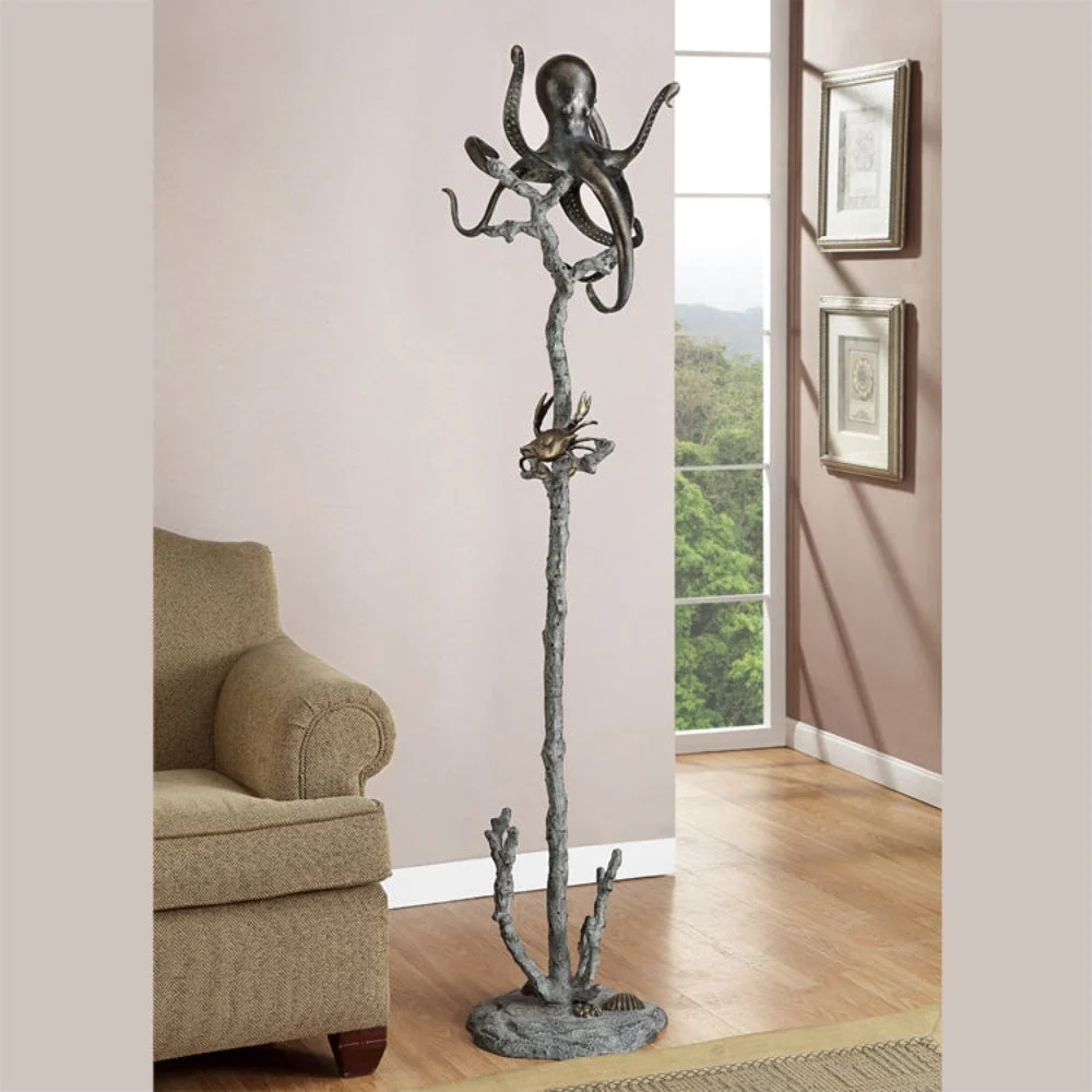 SPI Home Octopus Coat Rack – Sculpted Metal Coastal Entryway Stand, 68" H x 17.5" W, Nautical Statement with Tentacle Hooks