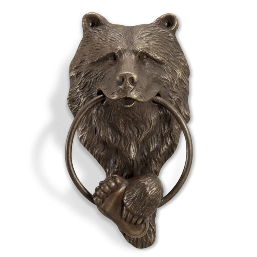 Brass Bear Head Doorknocker – 10"H Solid Brass Entryway Accent by SPI Home