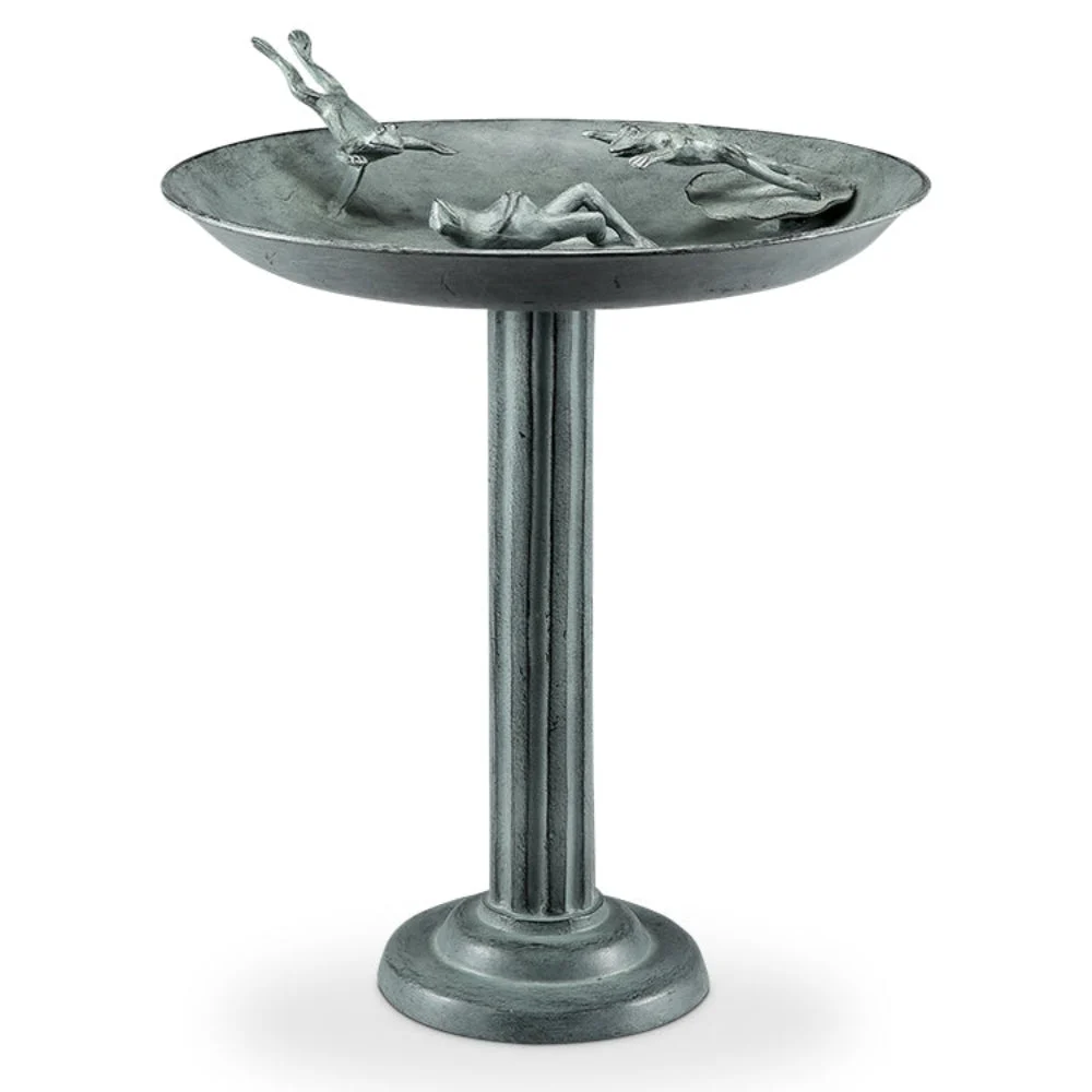 SPI Home Frog Diver Trio Birdbath / Birdfeeder – 26" Tall Whimsical Metal Garden Sculpture, Dual-Purpose Outdoor Frog Décor