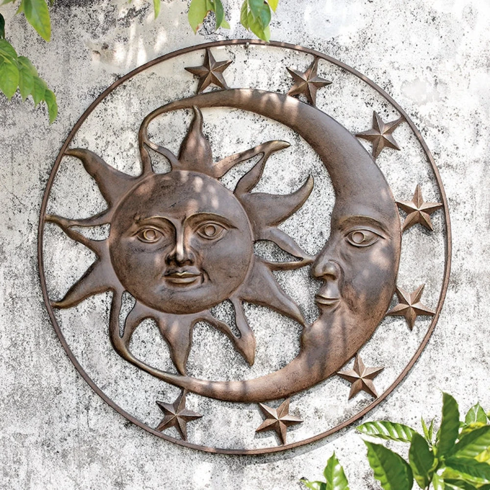 SPI Home Celestial Splendor Sun and Moon Wall Plaque – 35" Round Metal Wall Art, Mystical Outdoor or Indoor Décor