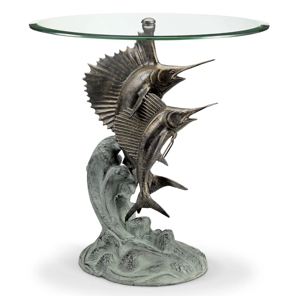 SPI Home Marlin and Sailfish End Table – 24" Tall Metal Ocean-Themed Side Table, Nautical Outdoor or Indoor Accent