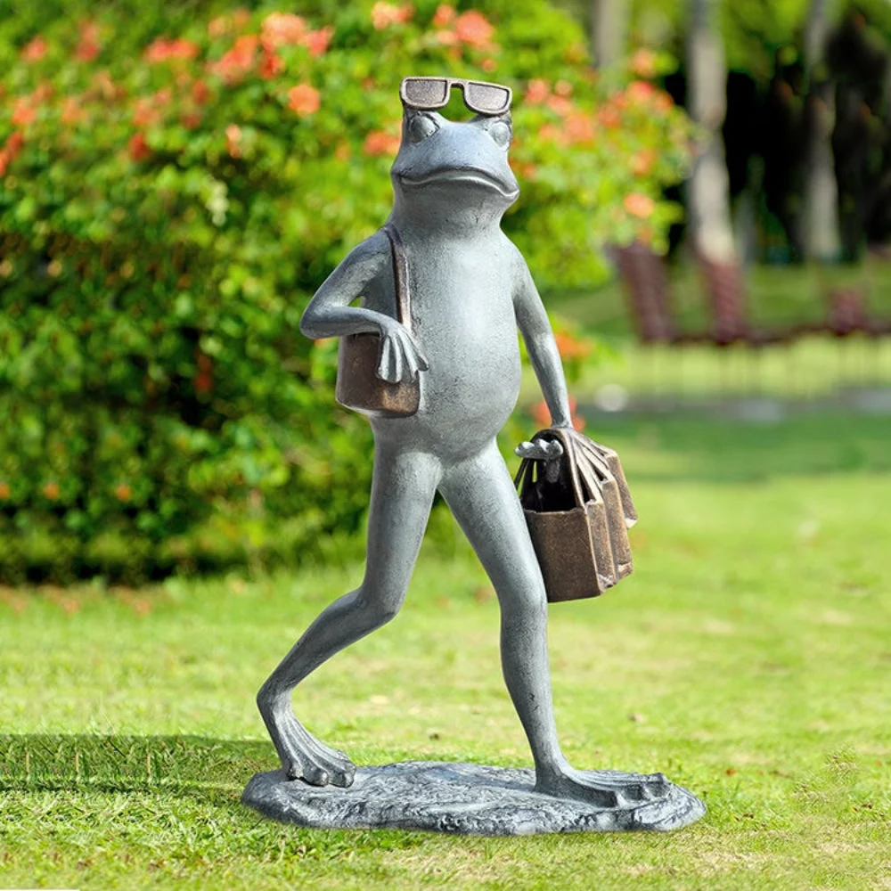 Suave Shopper Frog Garden Sculpture – 22"H Metal Outdoor Accent by SPI Home