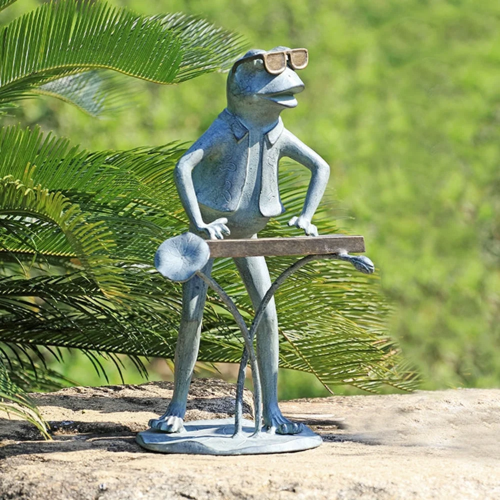 SPI Home Jazzy Keyboard Frog Garden Sculpture – 20" Tall Whimsical Metal Musician Décor, Outdoor Frog Statue with Piano