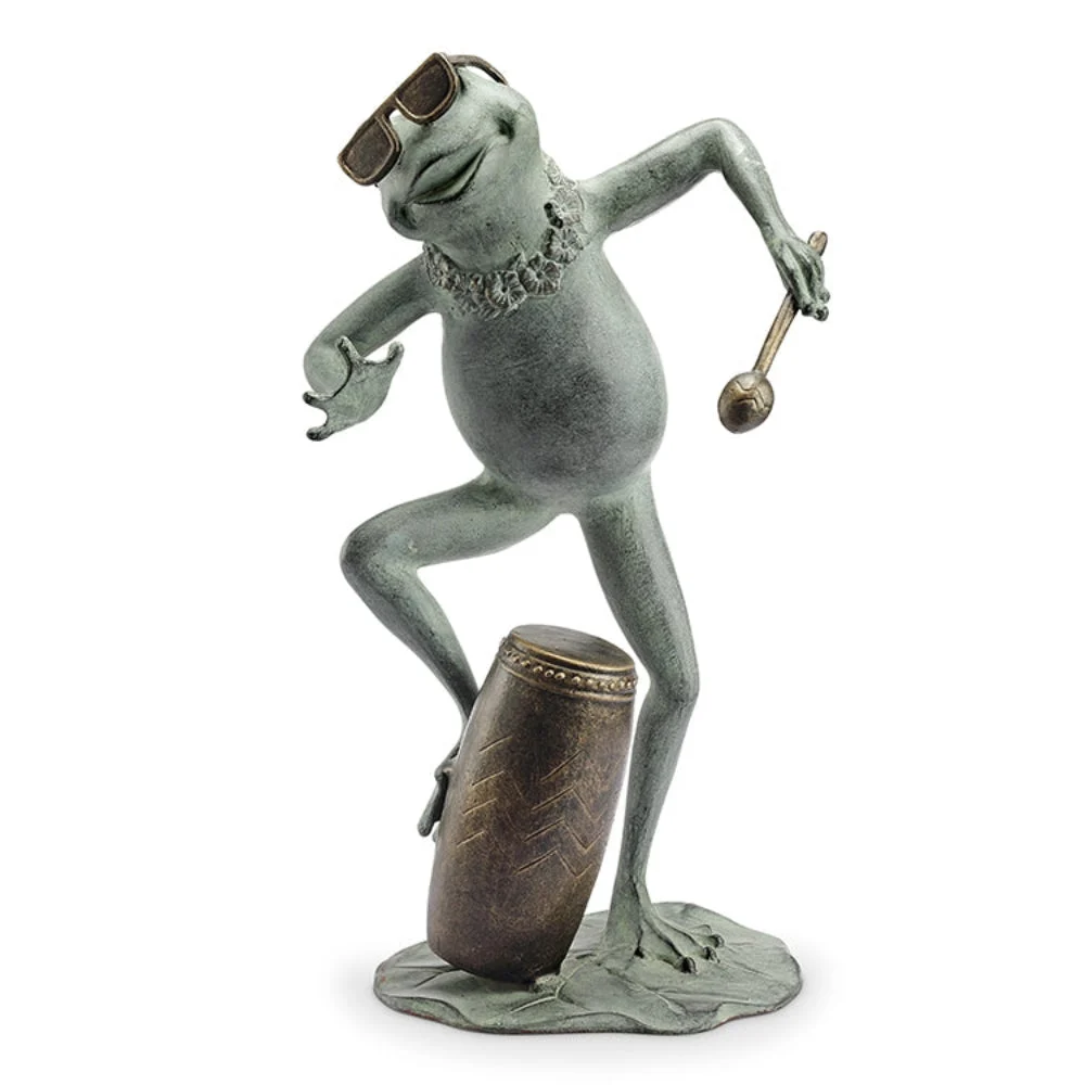 SPI Home Frog Conga Drummer Garden Sculpture – 21" Tall Whimsical Metal Outdoor Musician Statue, Bronze Finish Amphibian Art