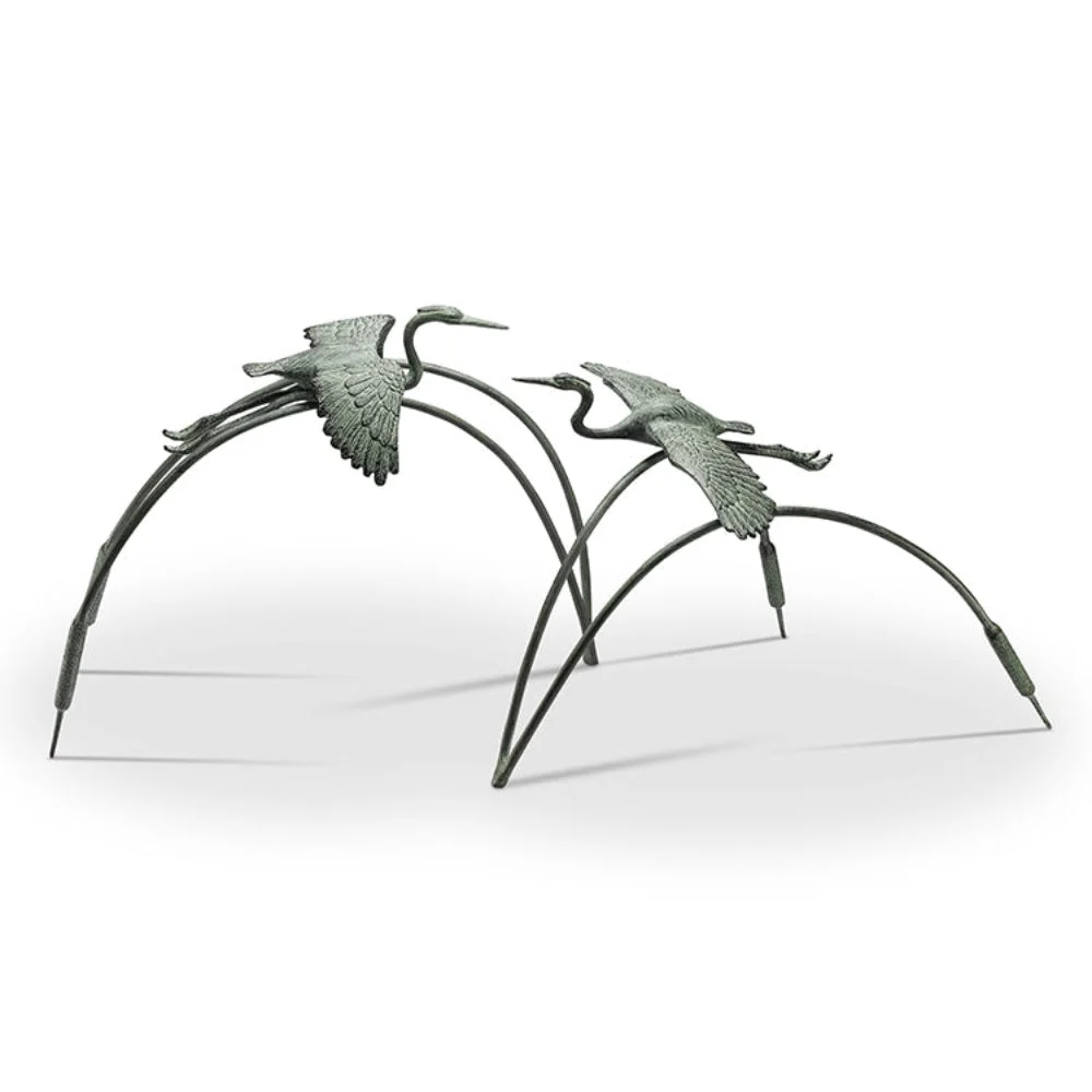 SPI Home Cranes and Reeds Garden Pair Sculpture – 18" Tall Bronze-Finish Metal Outdoor Bird Décor, Nature-Inspired Garden Accent