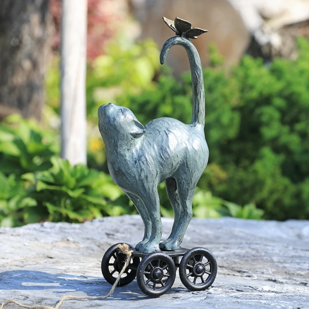 Contented Cat & Butterfly Sculpture – 16.5"H Metal Decorative Accent by SPI Home