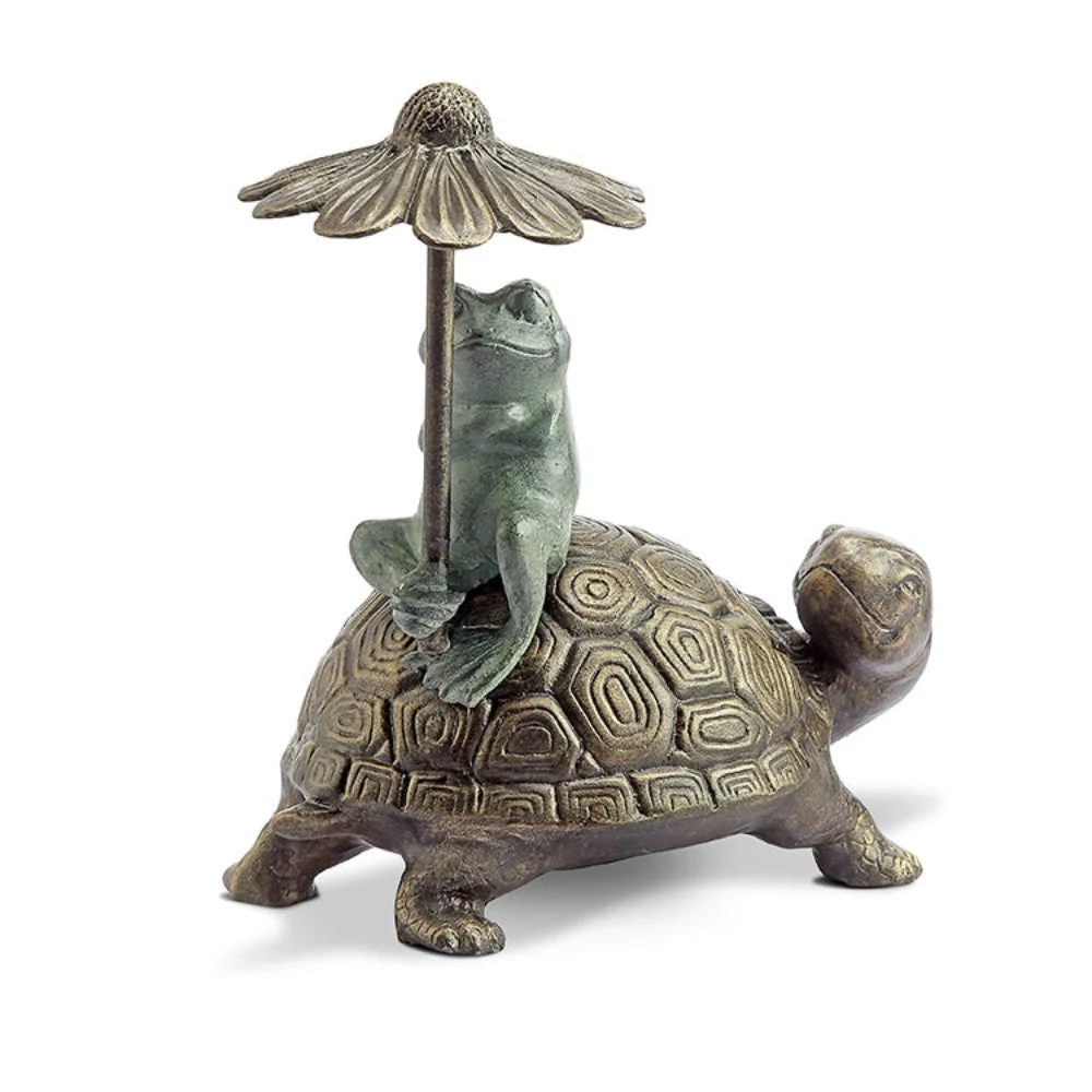 SPI Home Ride Sharing Frog and Turtle Key Box – 12.5" Bronze Metal Outdoor Key Holder with Whimsical Animal Design