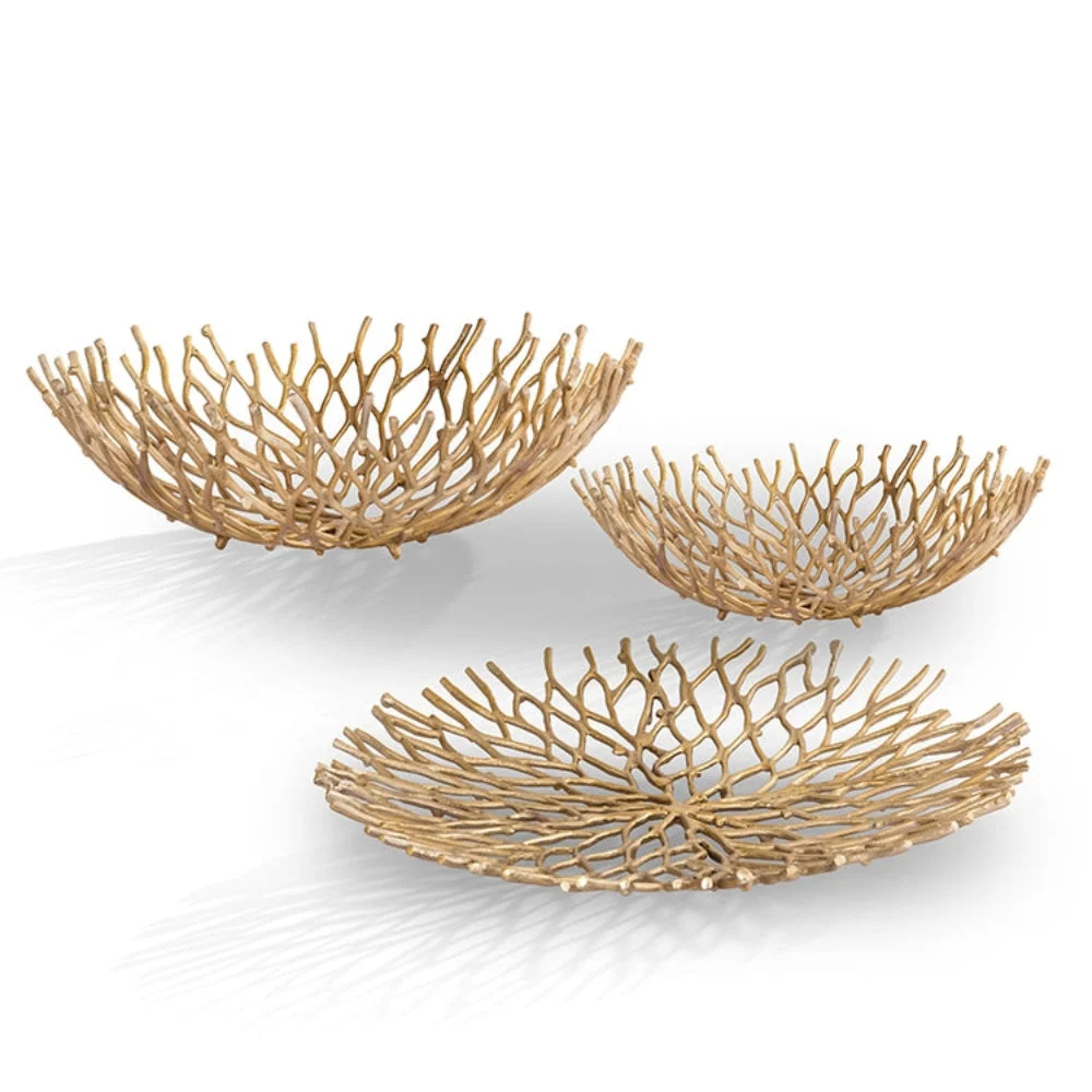 SPI Home Coral Tray and Bowls Set – Metal Coastal Serving Set, 21.5" Diameter, Ocean-Inspired Decor
