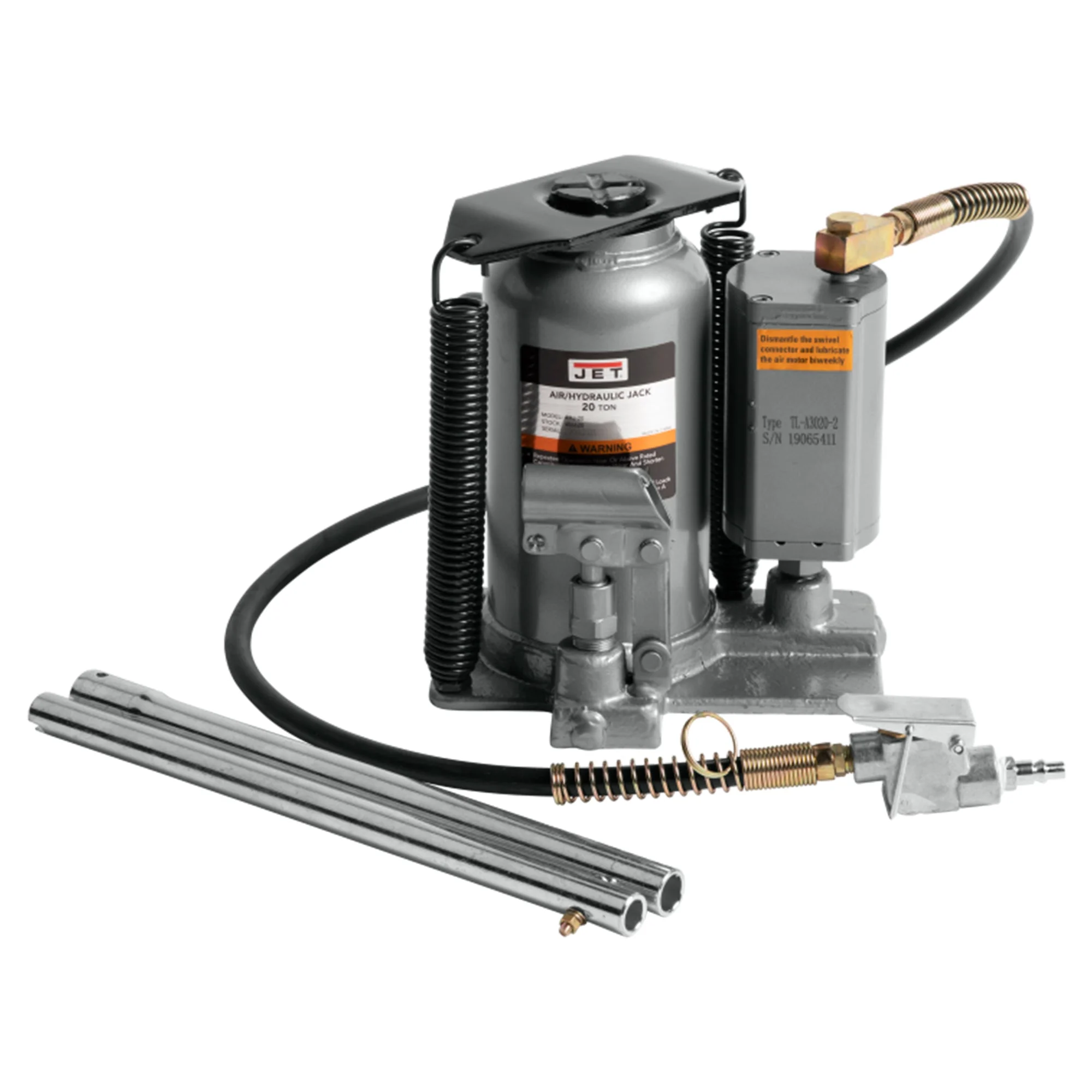Jet 456620 AHJ-20 Heavy Duty Steel 20 Ton Air and Hydraulic Bottle Jack, Black