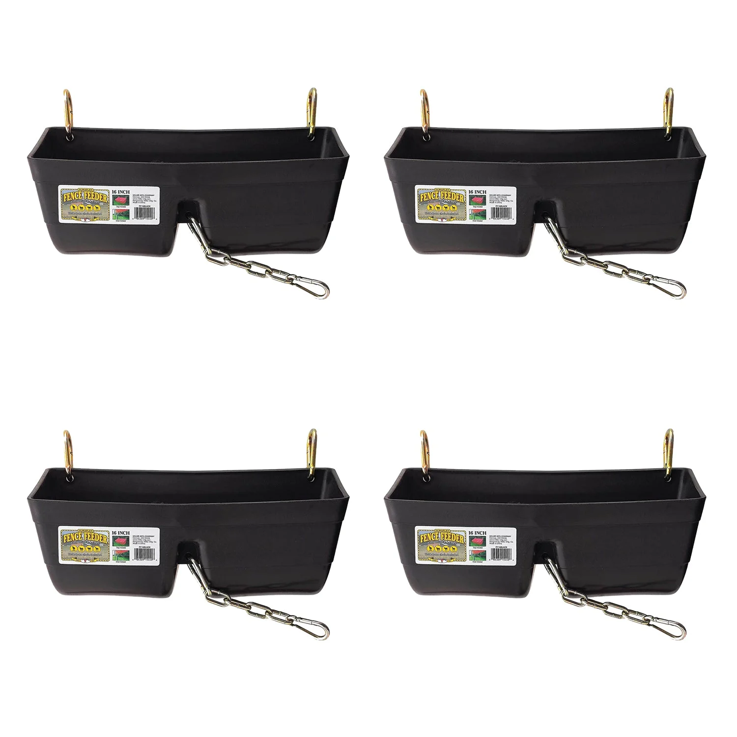 Little Giant 9 Quart Heavy Duty Feed Trough Bucket Fence Feeder, Black (4 Pack)