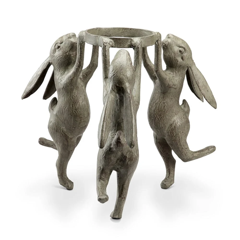 SPI Home Rabbit Triplets Planter Holder – Whimsical Metal Garden Accent with 3 Bunny Figures, 14.5" Tall
