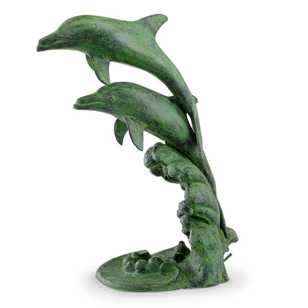 SPI Home Leaping Dolphins Garden Spitter – 25.5" Metal Outdoor Water Feature with Bronze Finish for Pond or Fountain Decor