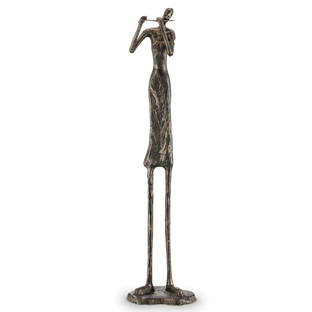 SPI Home Fabulous Flutist Metal Sculpture – 39" Tall Bronze-Toned Musician Figure for Artistic and Musical Home Decor