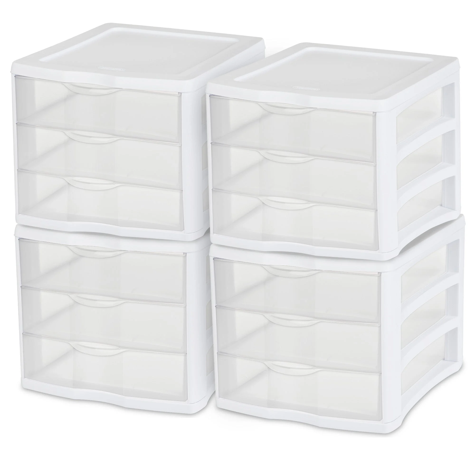 Sterilite 3 Clear Drawer Desktop Storage Unit Home Tabletop Organizer, 4 Pack
