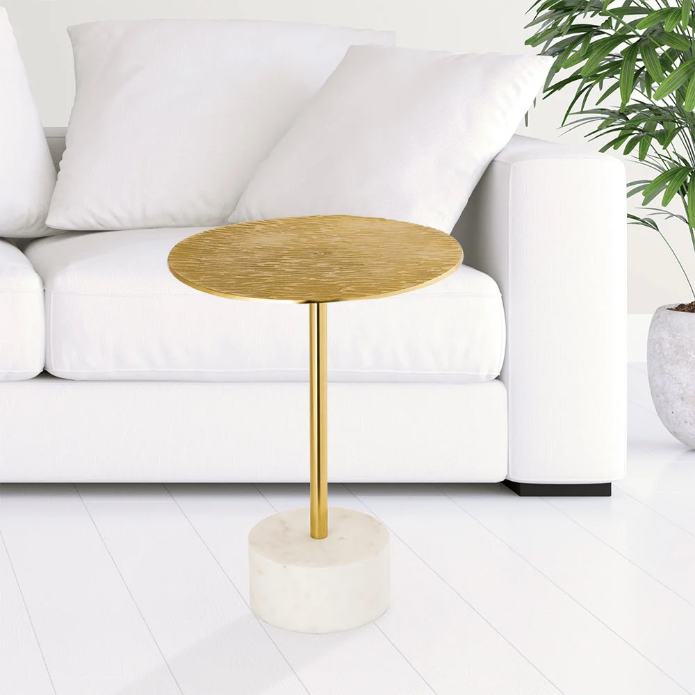 SPI Home Golden Finish End Table with Marble Base – Metal Accent Table with Luxe Gold Frame and Square White Marble Top