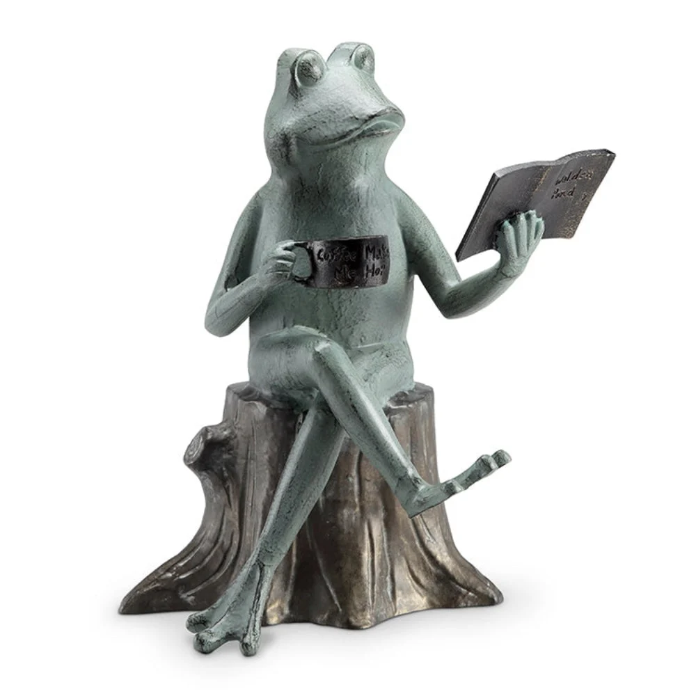 SPI Home Joy of Reading Garden Sculpture – 15" Metal Outdoor Figurine with Seated Character and Book for Whimsical Decor