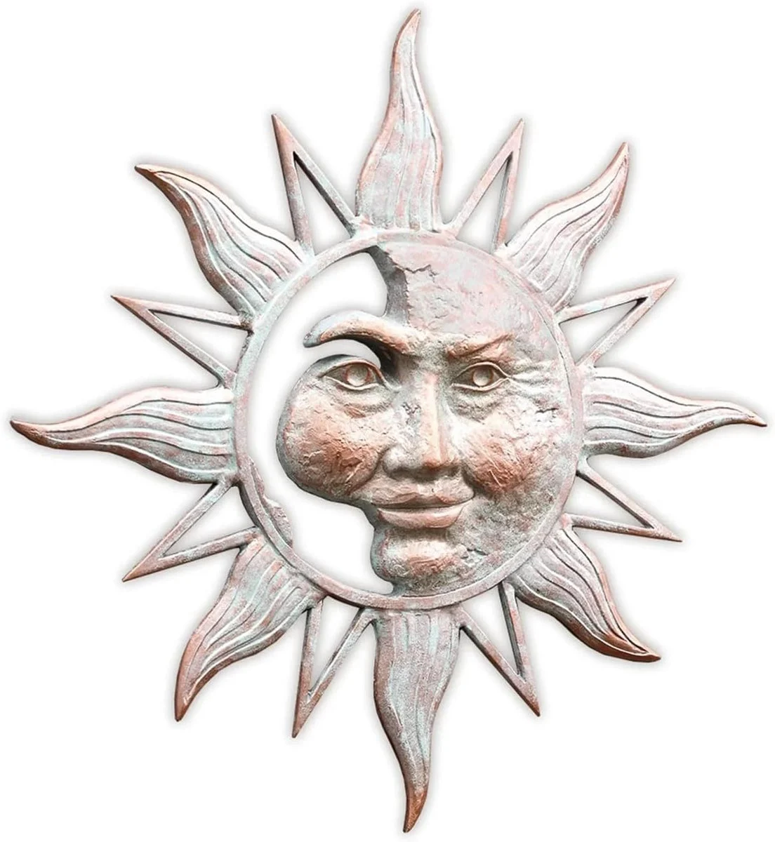 SPI Home Rustic Half Face Sun Wall Plaque – Cast Metal Garden Art for Outdoor or Patio Decor