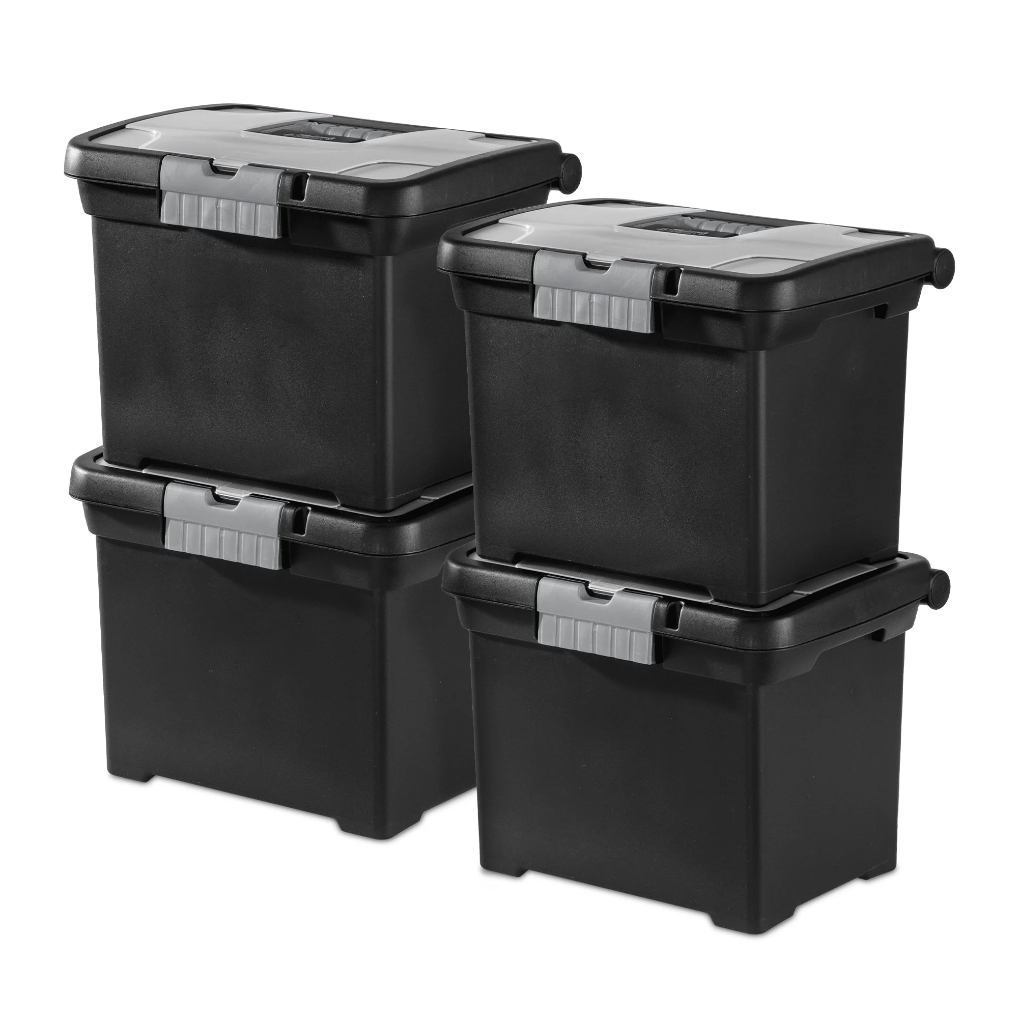Sterilite Portable Lockable File Box w/ Extra Compartment & Handle (4 Pack)
