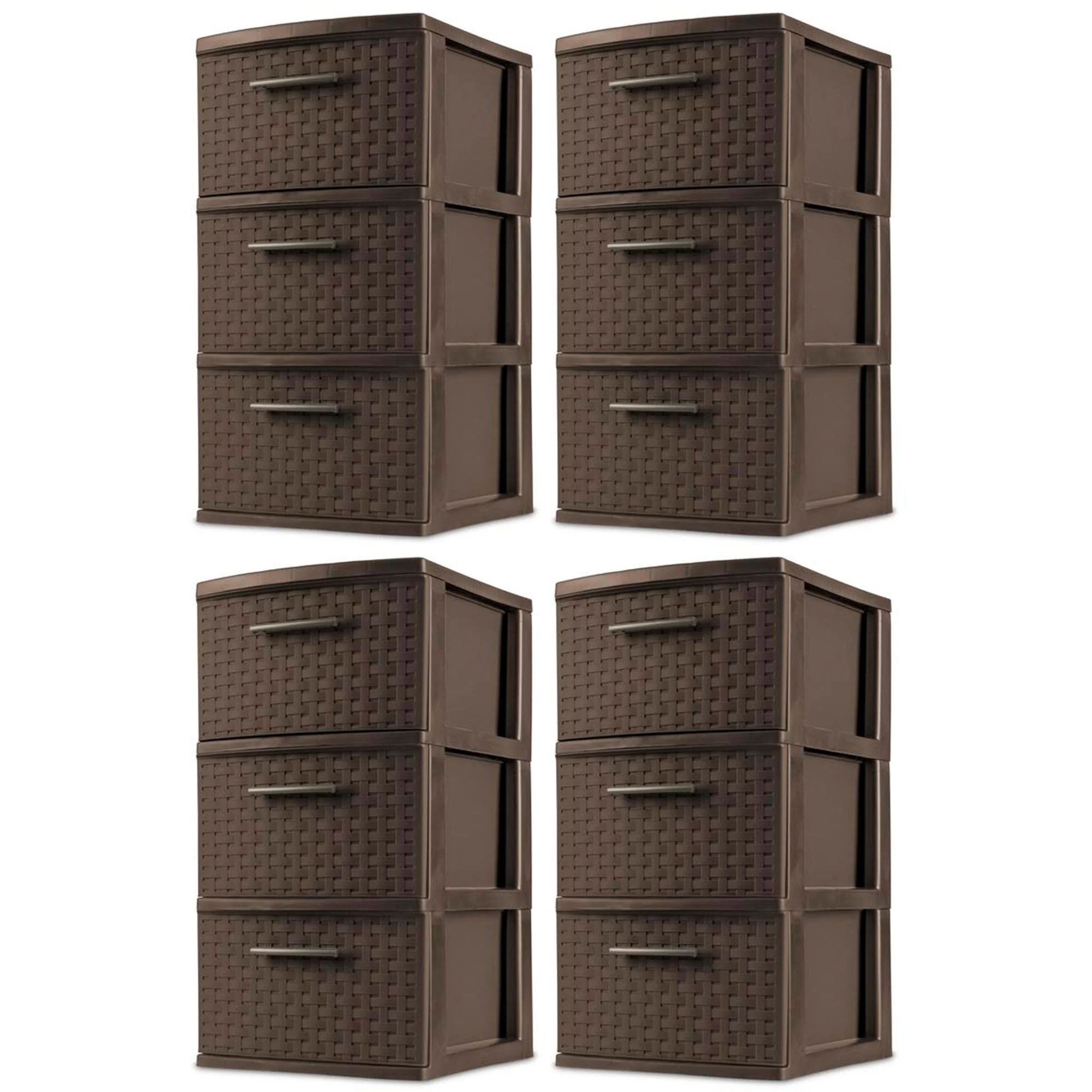 Sterilite 3 Drawer Decorative Plastic Weave Storage Tower, 4-Pack, Espresso
