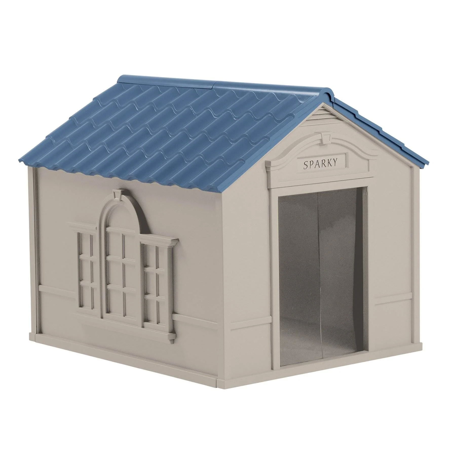 Suncast DH350 Outdoor Deluxe Weatherproof Dog House w/ Door for Large Dog, Gray