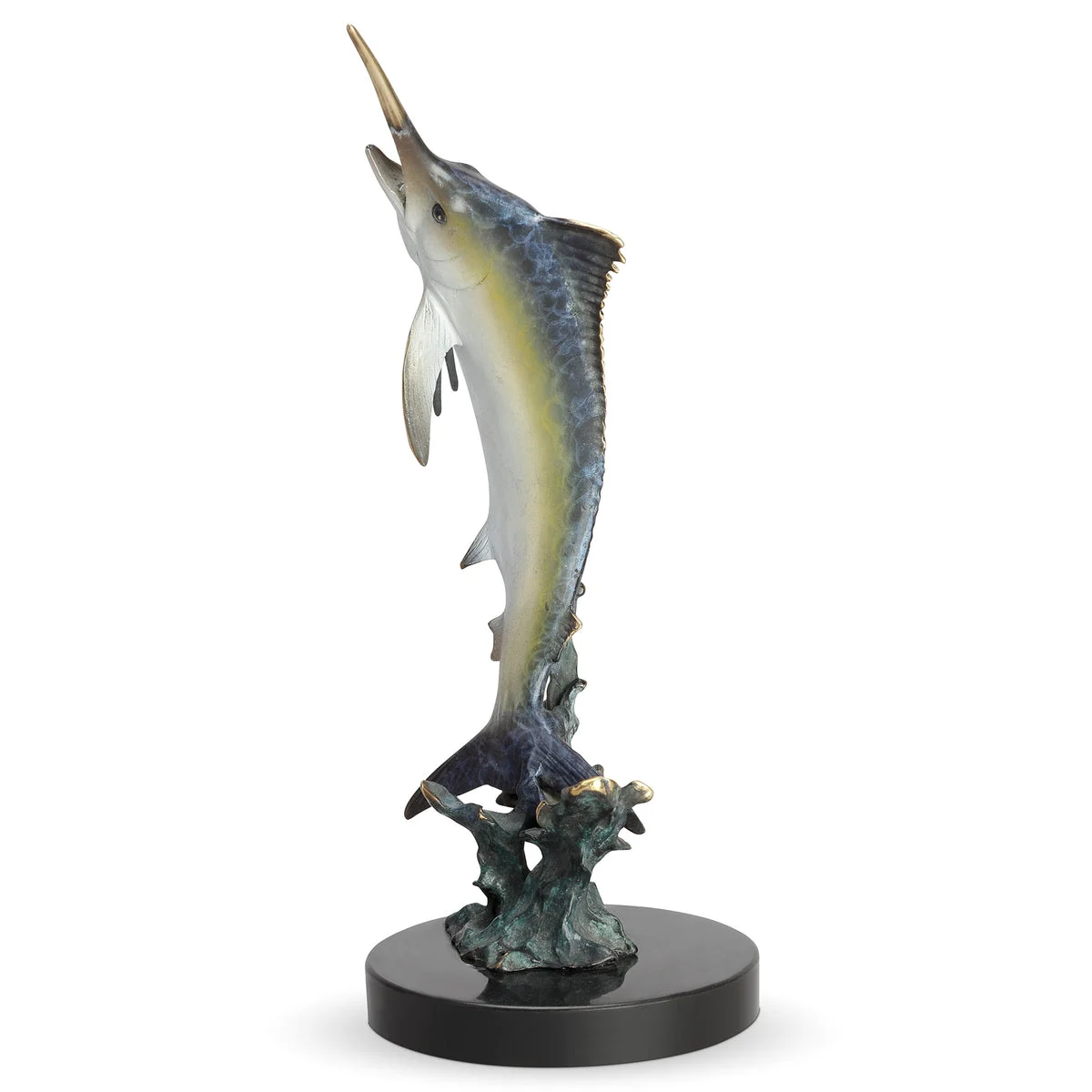 SPI Home Excited Blue Marlin Sculpture – 12" Solid Brass Ocean-Inspired Fish Figurine for Coastal Shelf or Table Display