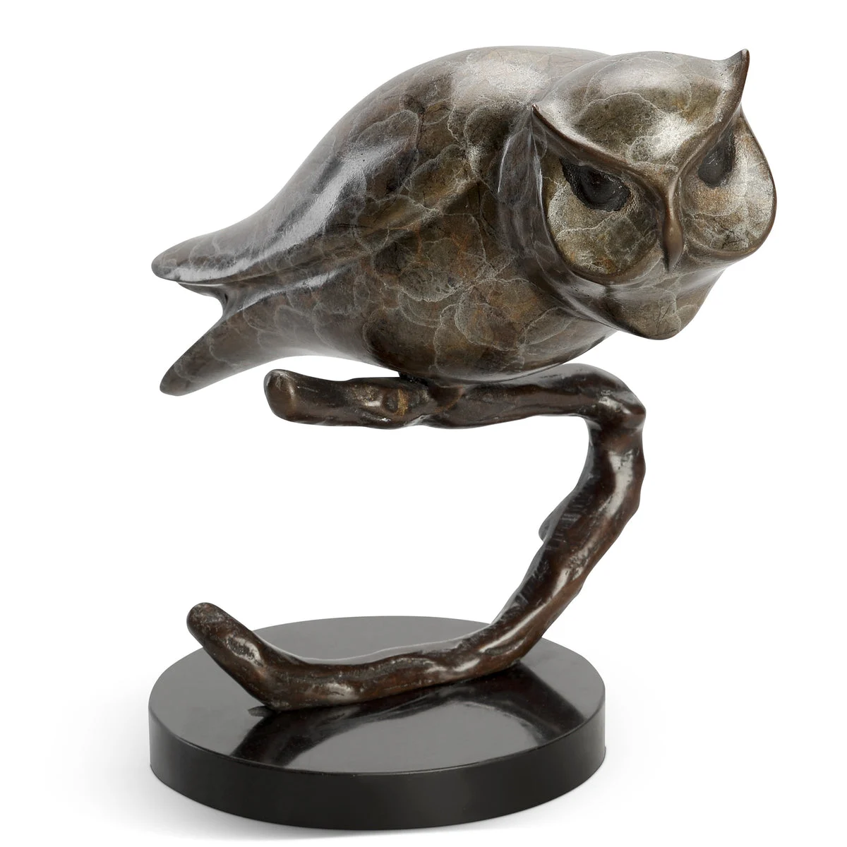 SPI Home Owl on Branch Sculpture – 8.5" Solid Brass Figurine with Natural Perch Design for Rustic or Woodland-Inspired Decor