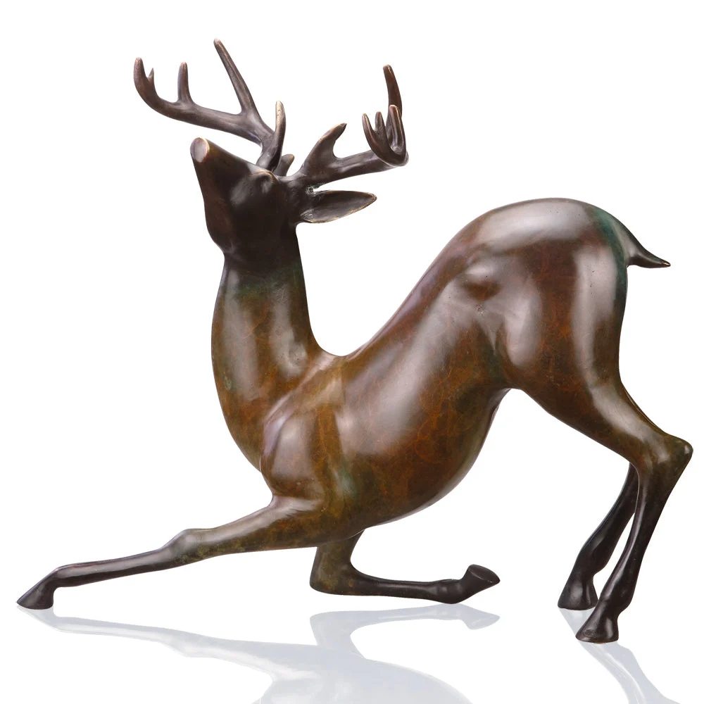 SPI Home Contemporary Deer Sculpture – 18" Solid Brass Modern Wildlife Figurine with Artistic Silhouette for Rustic or Luxe Interiors