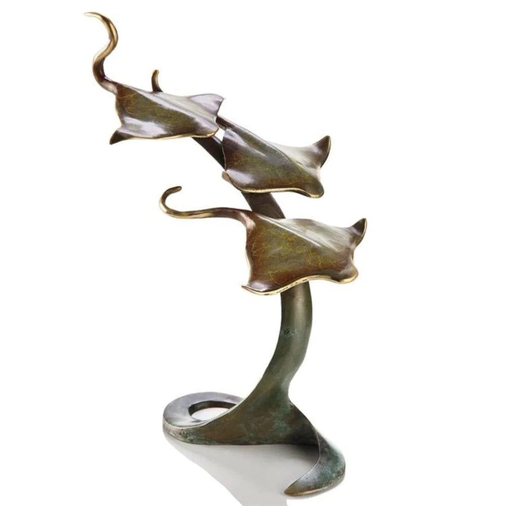 SPI Home Triple Sting Rays Brass Sculpture – Coastal Marine Accent with Flowing Design