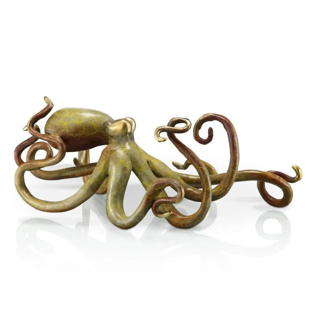 SPI Home Tan Brass Octopus Sculpture – Coastal Marine Accent with Textured Detailing, 3.5" Tall