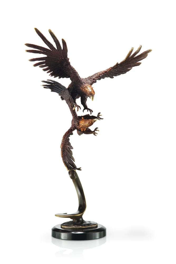 SPI Home Double Flying Eagles Brass Sculpture Patriotic Wildlife Decor, 13" Height