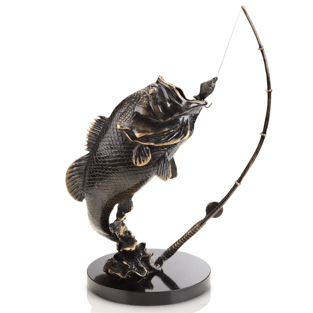 SPI Home Largemouth Bass Brass Sculpture Sport Fishing Accent for Lake Cabin or Lodge