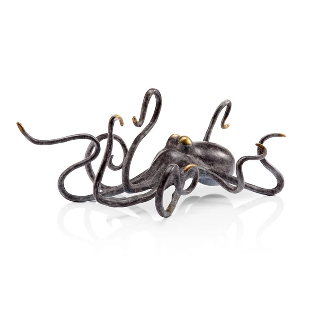 SPI Home Grasping Octopus Brass Sculpture Coastal Marine Accent Small Nautical Decor 4 Inches Tall