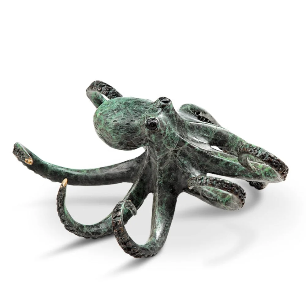 SPI Home Swimming Octopus Brass Sculpture Coastal Marine Accent 3.5 Inches Tall