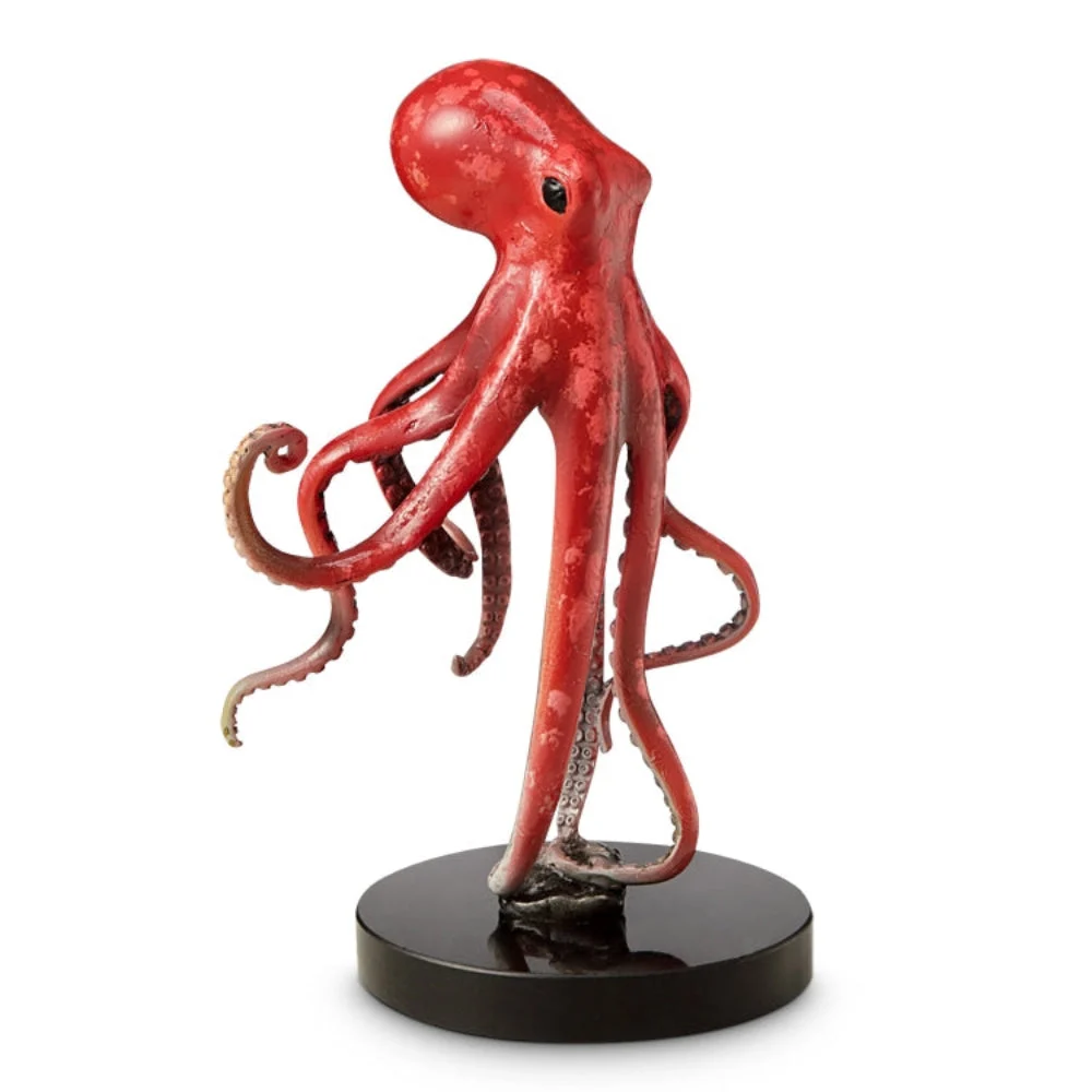 SPI Home Surfacing Octopus Brass Sculpture Coastal Marine Accent 9.5 Inches Tall