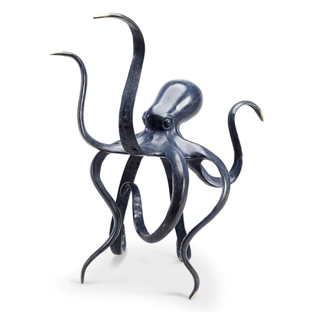 SPI Home Grabby Octopus Brass Sculpture Coastal Sea Creature Accent for Tabletop Display 13 Inches Tall