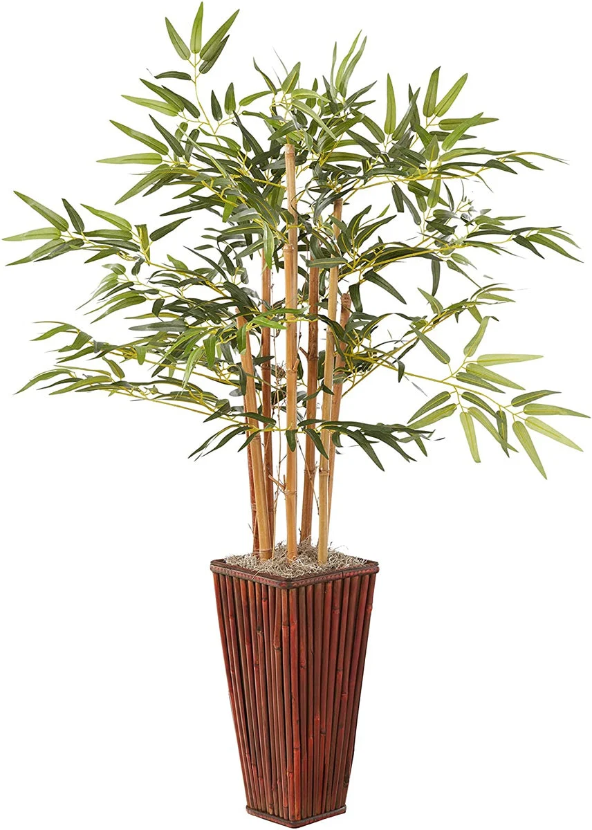 Nearly Natural 6737 4' Artificial Green Bamboo with Decorative Planter