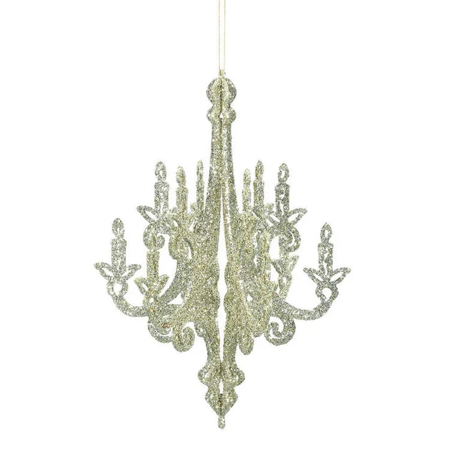 12" Champagne Glitter Chandelier Ornaments 3 Per Bag