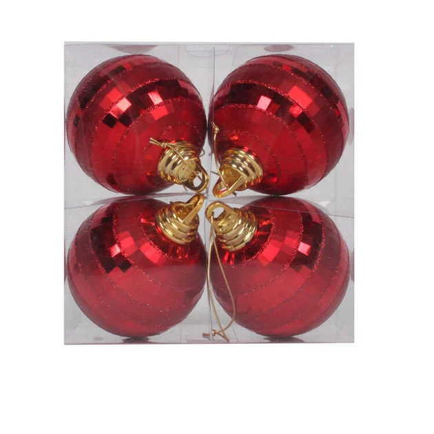 4" Red Shiny/Matte Mirror Balls Ornaments 4 Per Box