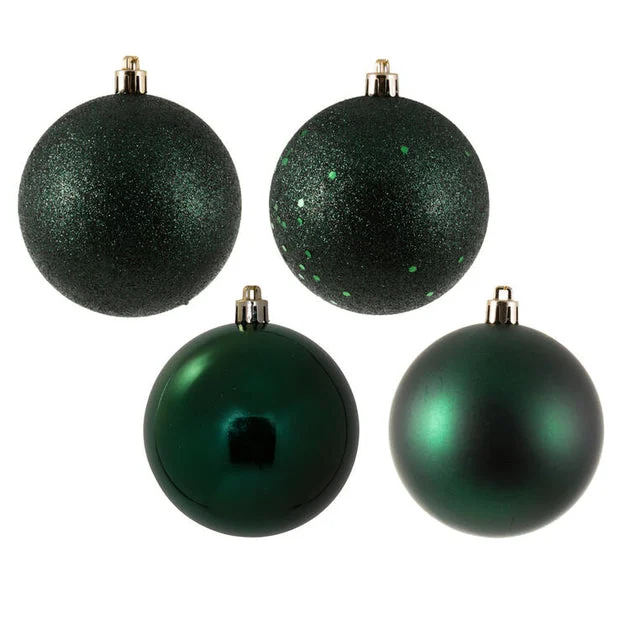 3" Midnight Green Four-Finish Ball Christmas Ornaments 16 Per Box