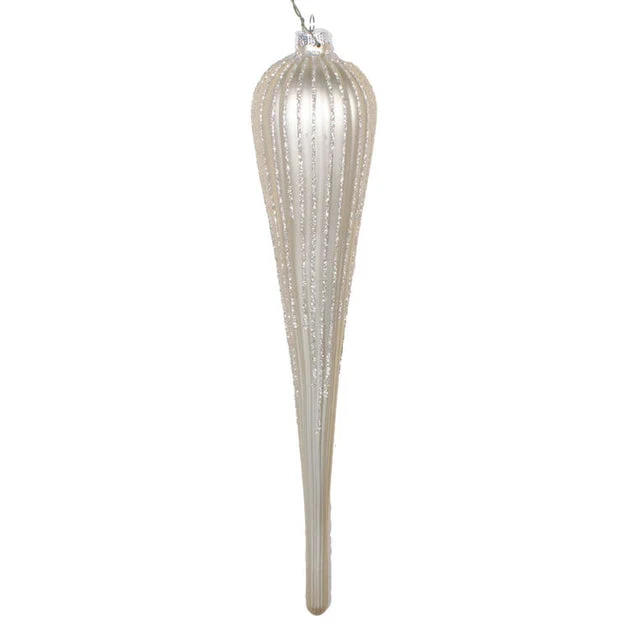 11" Champagne Matte Glitter Drop Ornaments 3 Per Bag