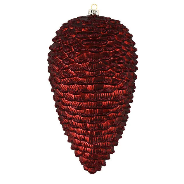 10" Burgundy Matte Glitter Pine Cones 2 Per Box
