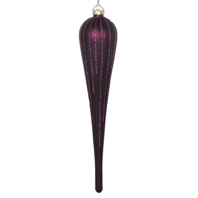 11" Plum Matte Glitter Drop Ornaments 3 Per Bag
