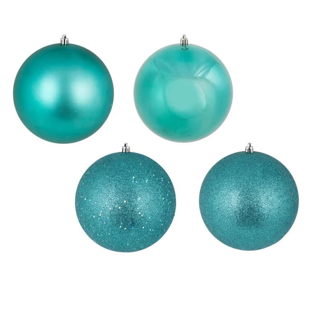 3" Teal Four-Finish Ball Christmas Ornaments 32 Per Box