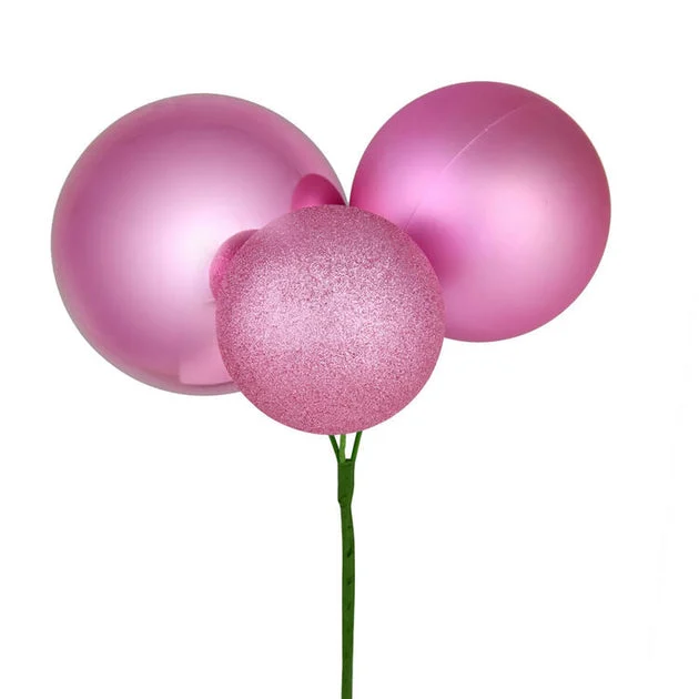 18" Pink Ball Ornament Picks 2 Per Bag