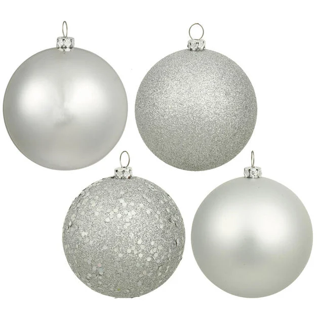 2.4" Silver Four-Finish Ball Christmas Ornaments 24 Per Box