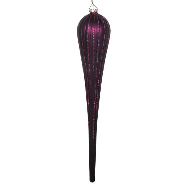 15.75" Plum Matte Glitter Drop Ornaments 2 Per Bag