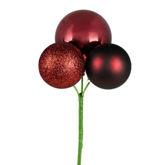 18" Burgundy Ball Ornament Picks 4 Per Bag