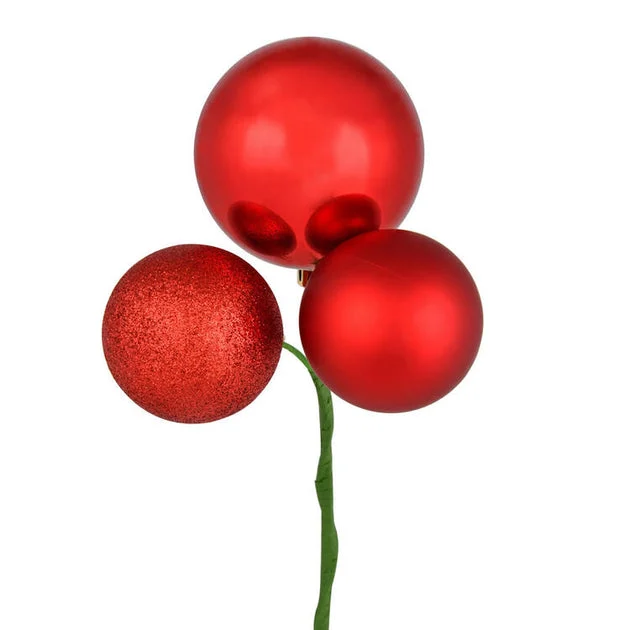 18" Red Ball Ornament Picks 4 Per Bag