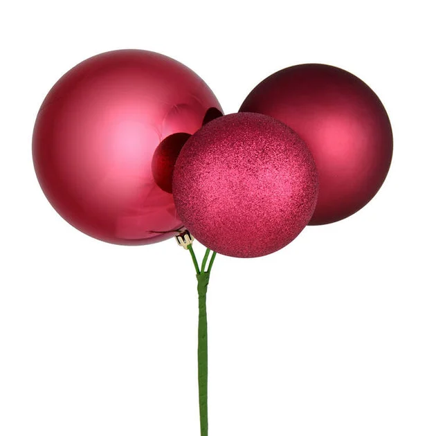 18" Berry Red Ball Ornament Picks 2 Per Bag