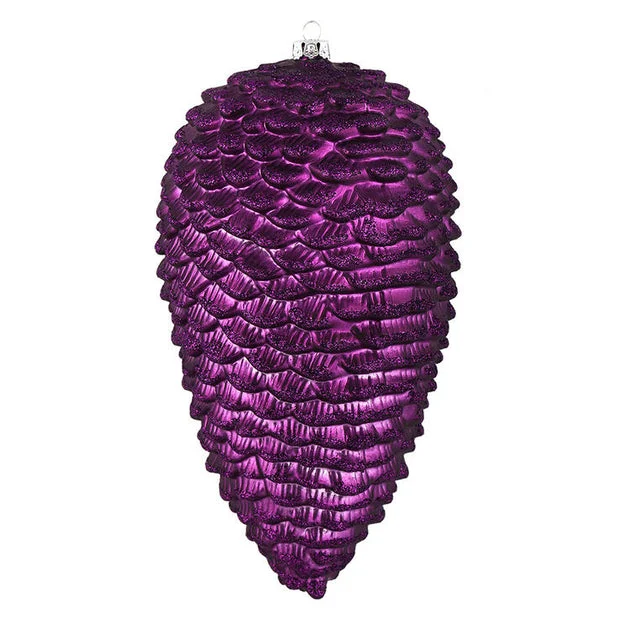 10" Plum Matte Glitter Pine Cones 2 Per Box